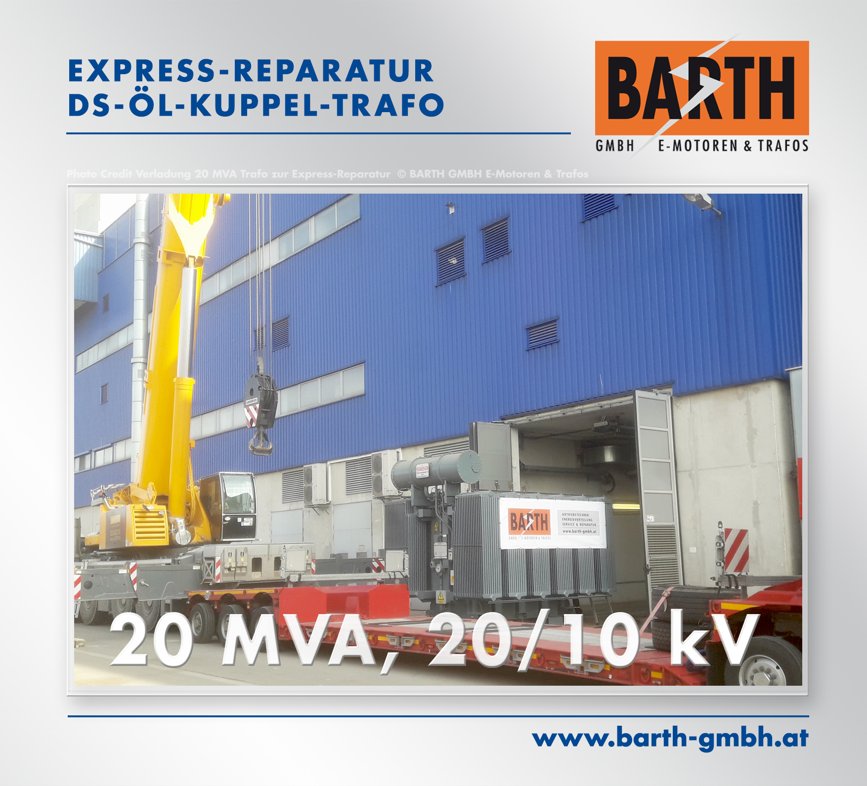 Express-Reparatur eines 20 MVA-Kuppel-Trafos (Tausch des Umstellers)